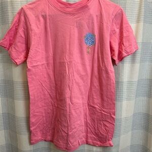 Simply Southern Pink Tee with Blue Floral Accent